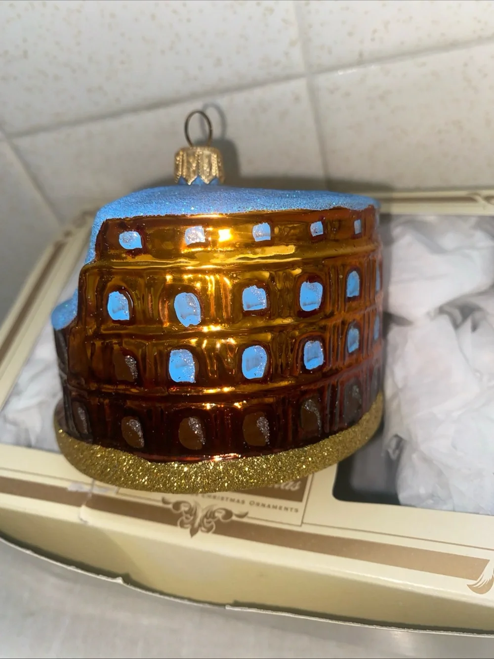 Rome Colosseum Glass Mouth Blown Hand Painted Christmas Ornament Made In Poland